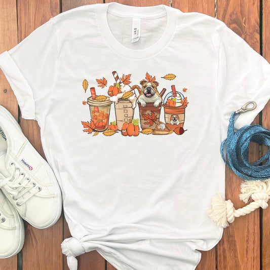FALL ENGLISH BULLDOGS COFFEE T-SHIRT