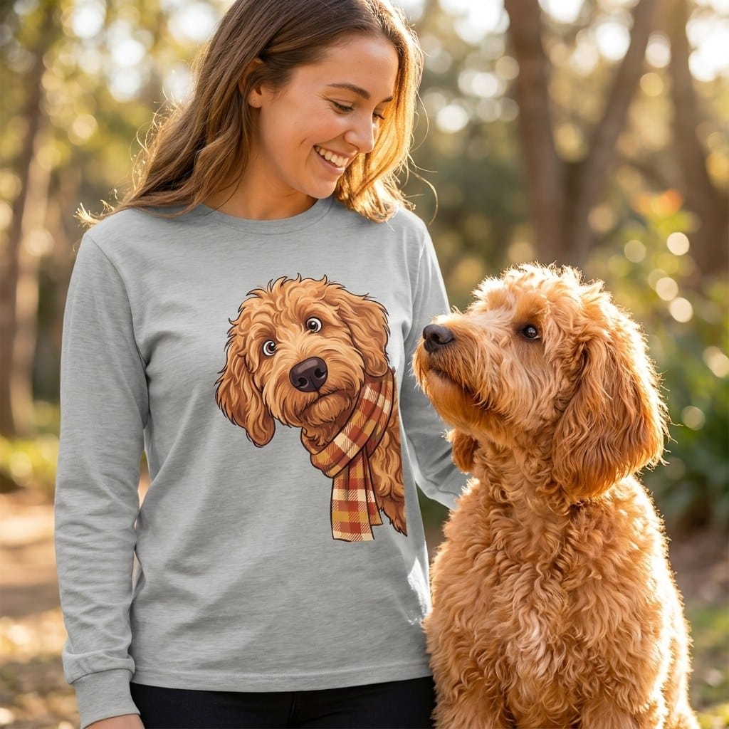 Fall Plaid Apricot Goldendoodle Long Sleeve T-Shirt in by Puppy Jo