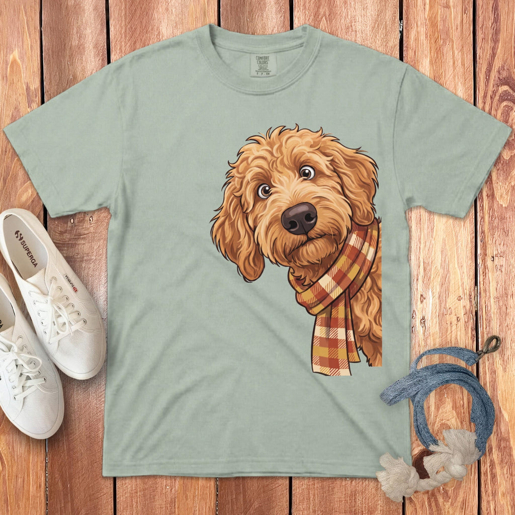 Fall Plaid Apricot Goldendoodle Signature T-Shirt in Bay / S / T-Shirts by Puppy Jo
