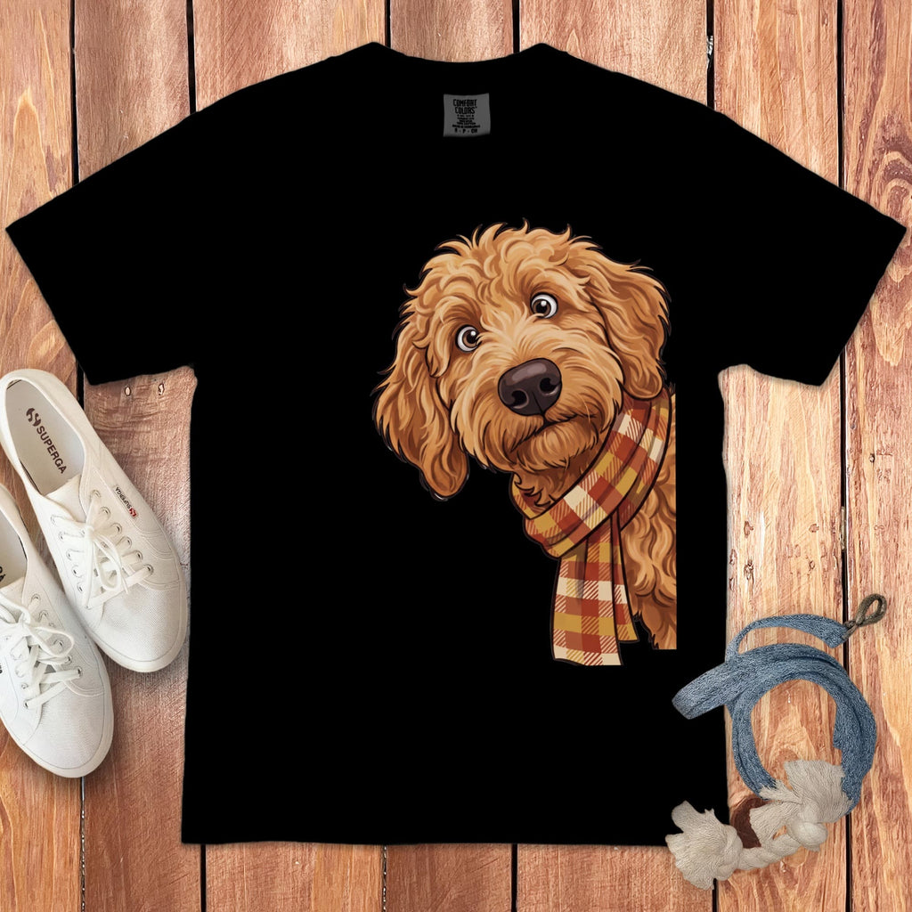Fall Plaid Apricot Goldendoodle Signature T-Shirt in Black / S / T-Shirts by Puppy Jo