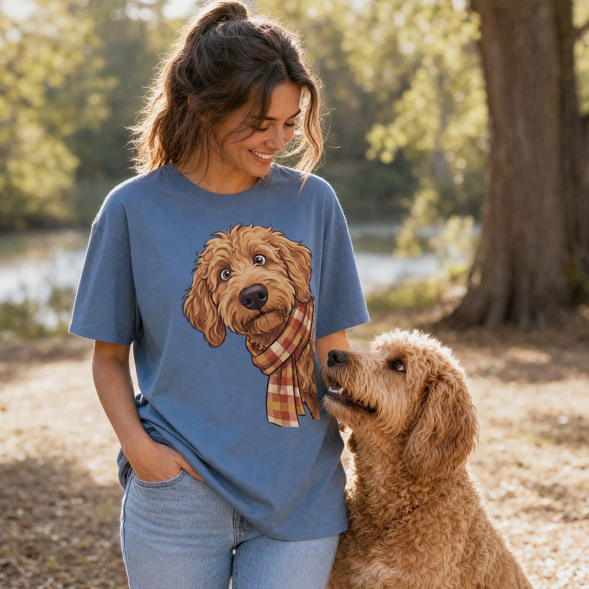 Fall Plaid Apricot Goldendoodle Signature T-Shirt in by Puppy Jo
