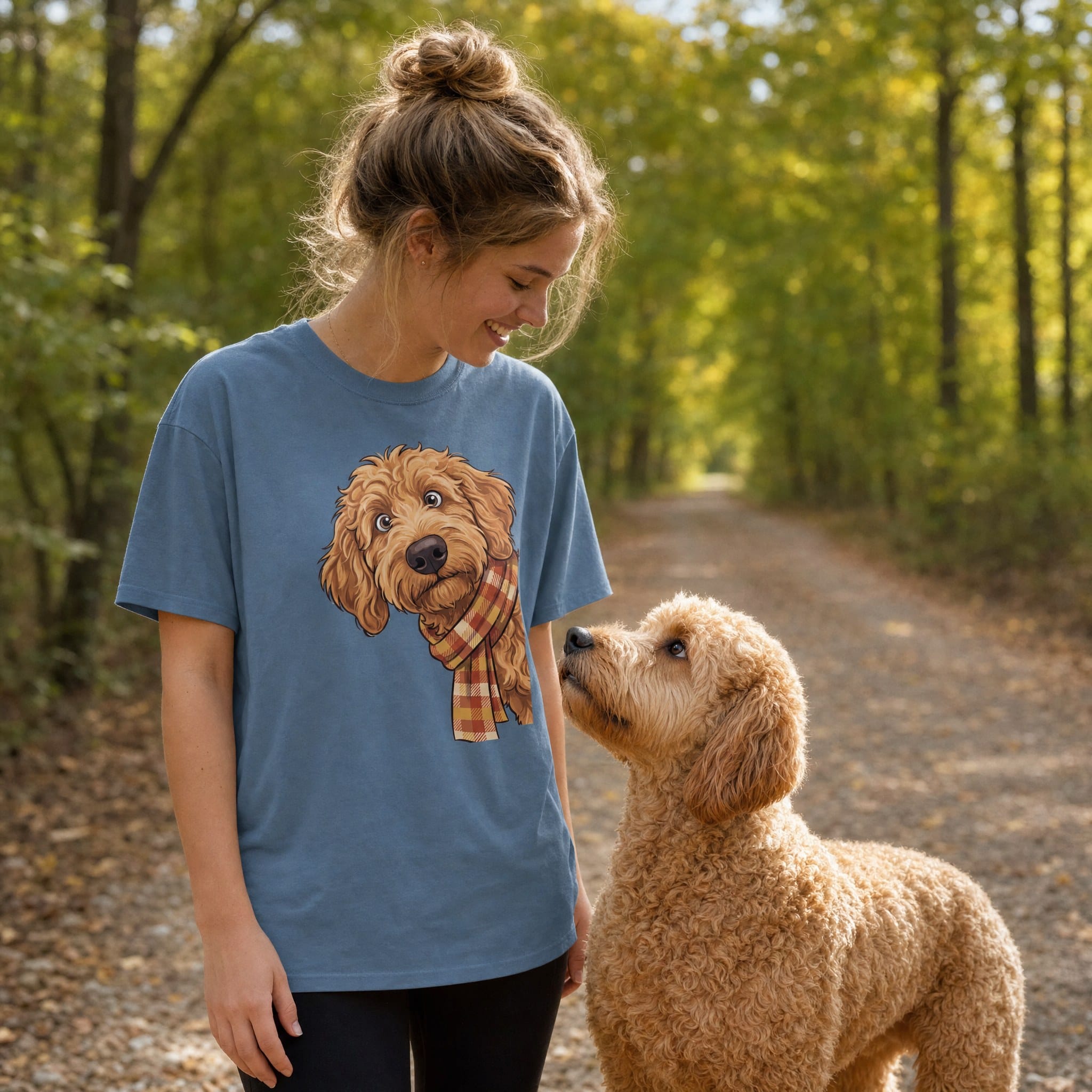 Fall Plaid Apricot Goldendoodle Signature T-Shirt in by Puppy Jo