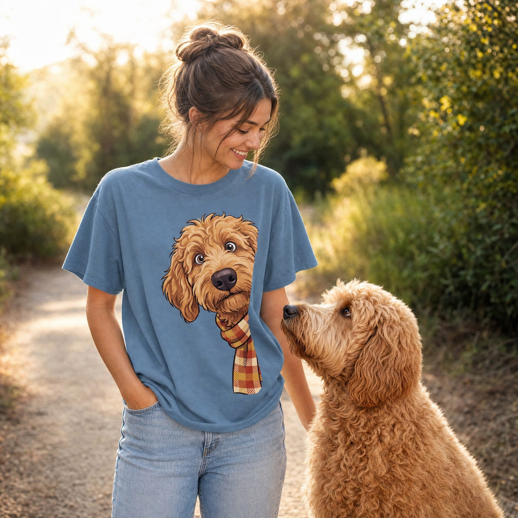 Fall Plaid Apricot Goldendoodle Signature T-Shirt in by Puppy Jo