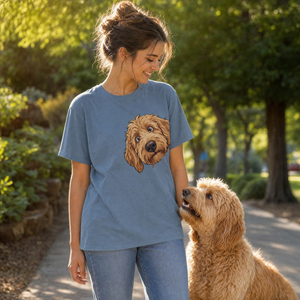 Fall Plaid Apricot Goldendoodle Signature T-Shirt in by Puppy Jo