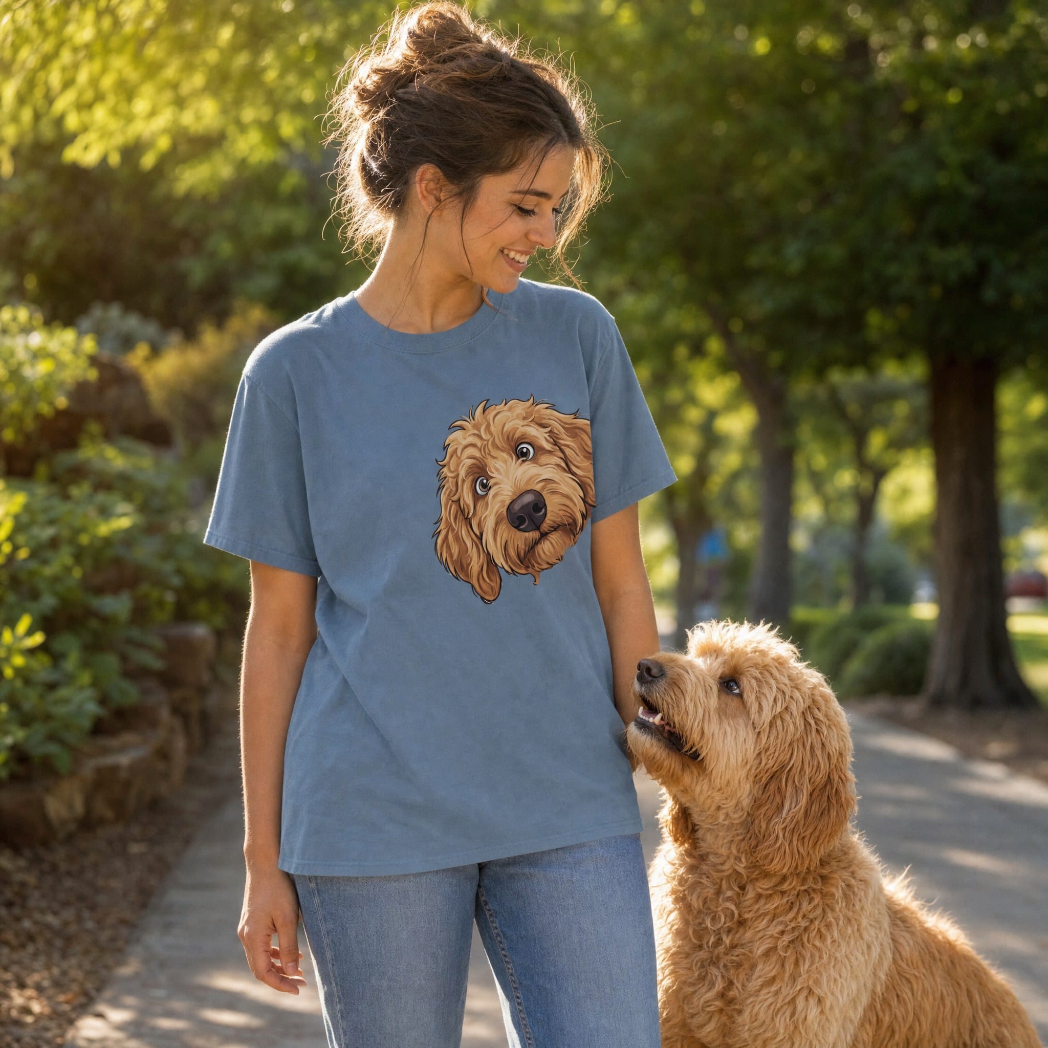 Fall Plaid Apricot Goldendoodle Signature T-Shirt in by Puppy Jo