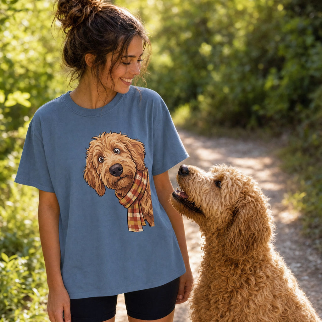 Fall Plaid Apricot Goldendoodle Signature T-Shirt in by Puppy Jo