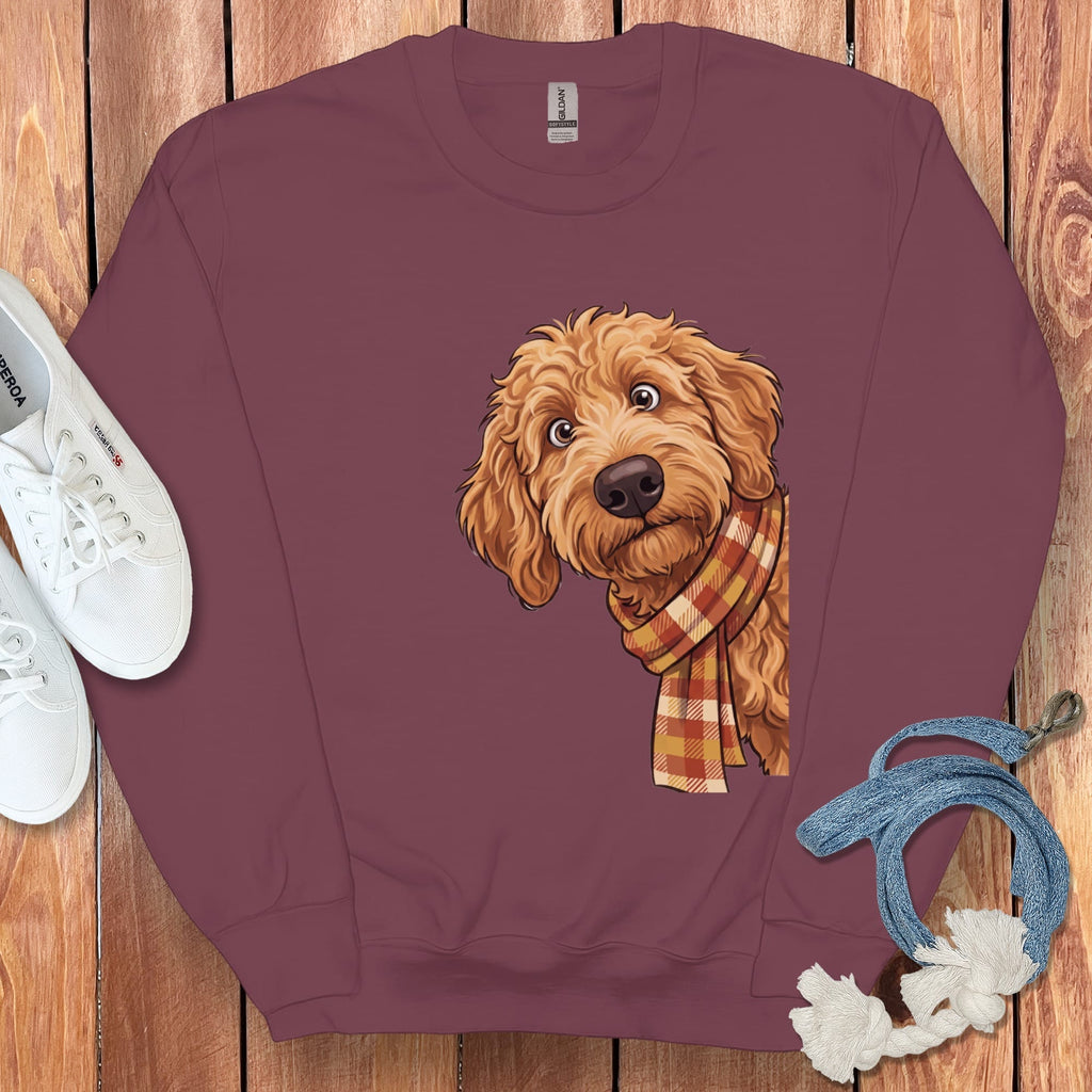 Fall Plaid Apricot Goldendoodle Sweatshirt in Maroon / S by Puppy Jo