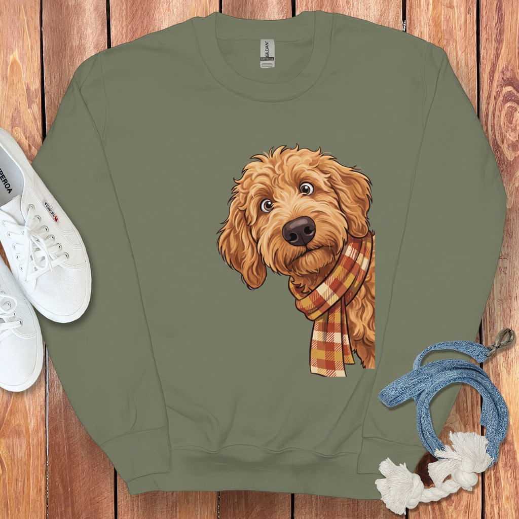 Fall Plaid Apricot Goldendoodle Sweatshirt in Military Green / S by Puppy Jo