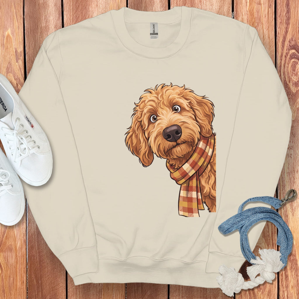 Fall Plaid Apricot Goldendoodle Sweatshirt in Sand / S by Puppy Jo