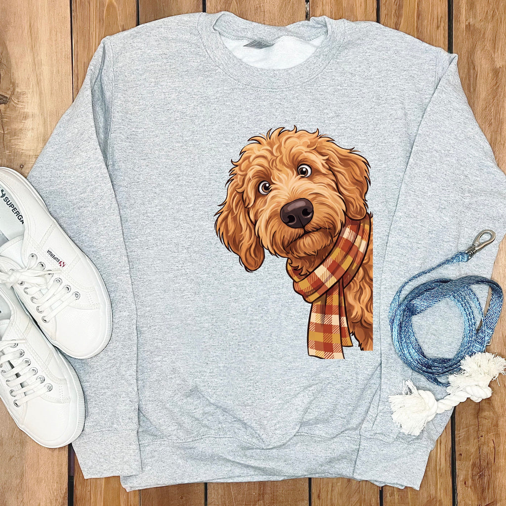 Fall Plaid Apricot Goldendoodle Sweatshirt in Sport Grey / S by Puppy Jo