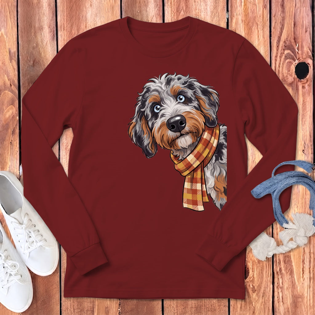 Fall Plaid Aussiedoodle Long Sleeve T-Shirt in Cardinal / S by Puppy Jo