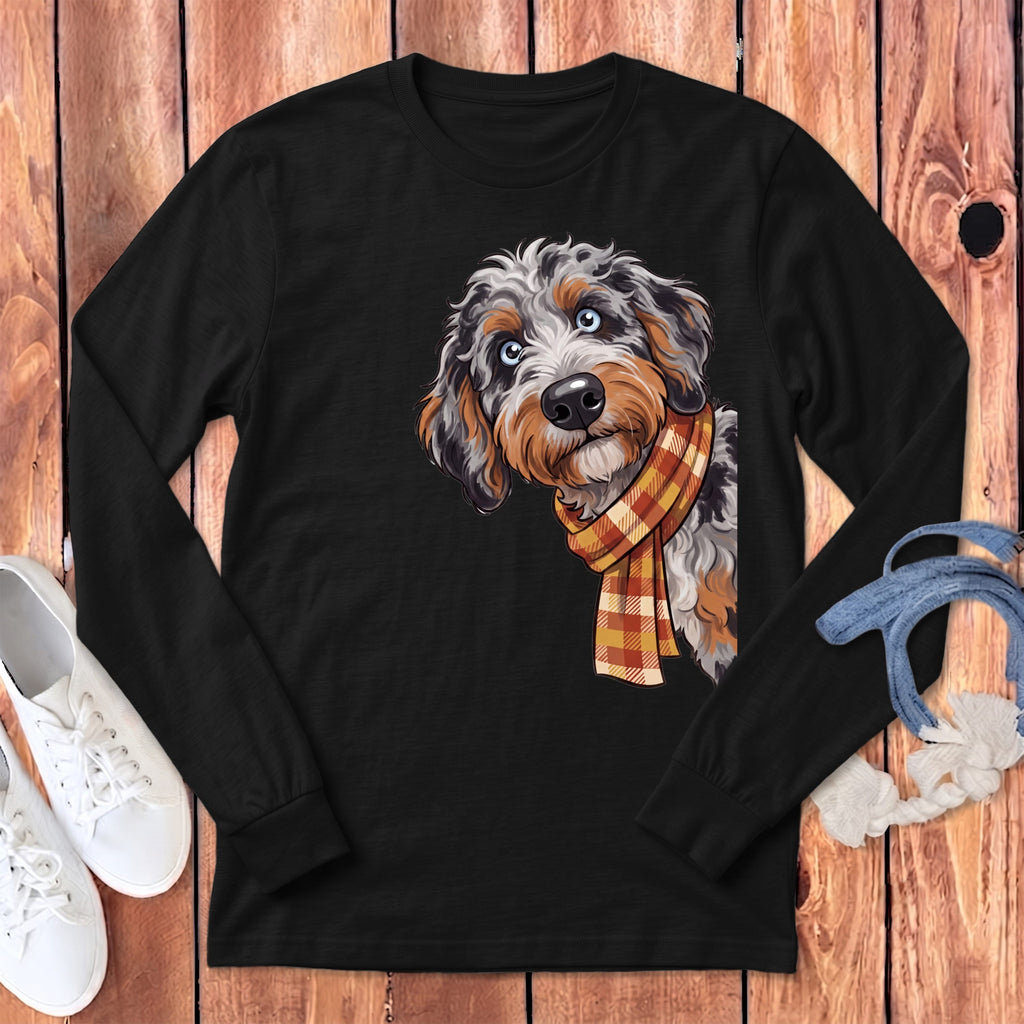 Fall Plaid Aussiedoodle Long Sleeve T-Shirt in Dark Grey Heather / S by Puppy Jo
