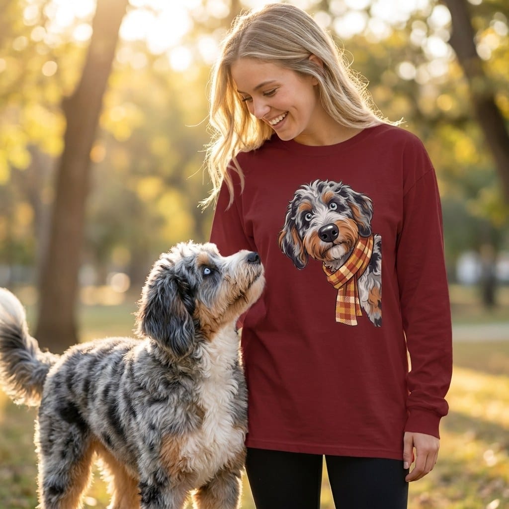 Fall Plaid Aussiedoodle Long Sleeve T-Shirt in by Puppy Jo