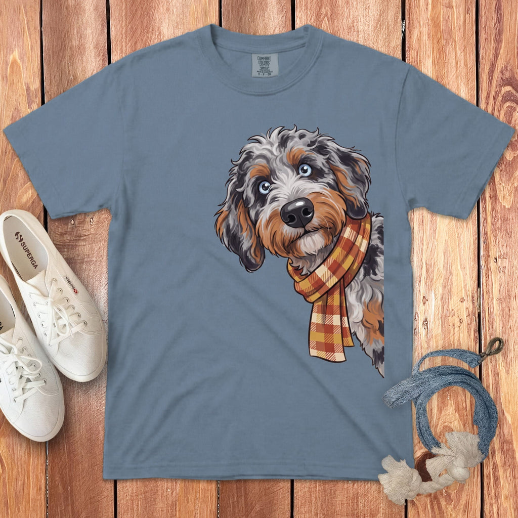 Fall Plaid Aussiedoodle Signature T-Shirt in Blue Jean / S / T-Shirts by Puppy Jo