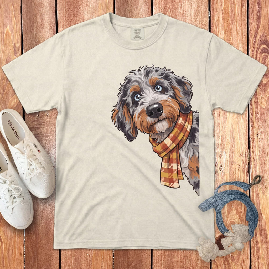 Fall Plaid Aussiedoodle Signature T-Shirt in Ivory / S / T-Shirts by Puppy Jo