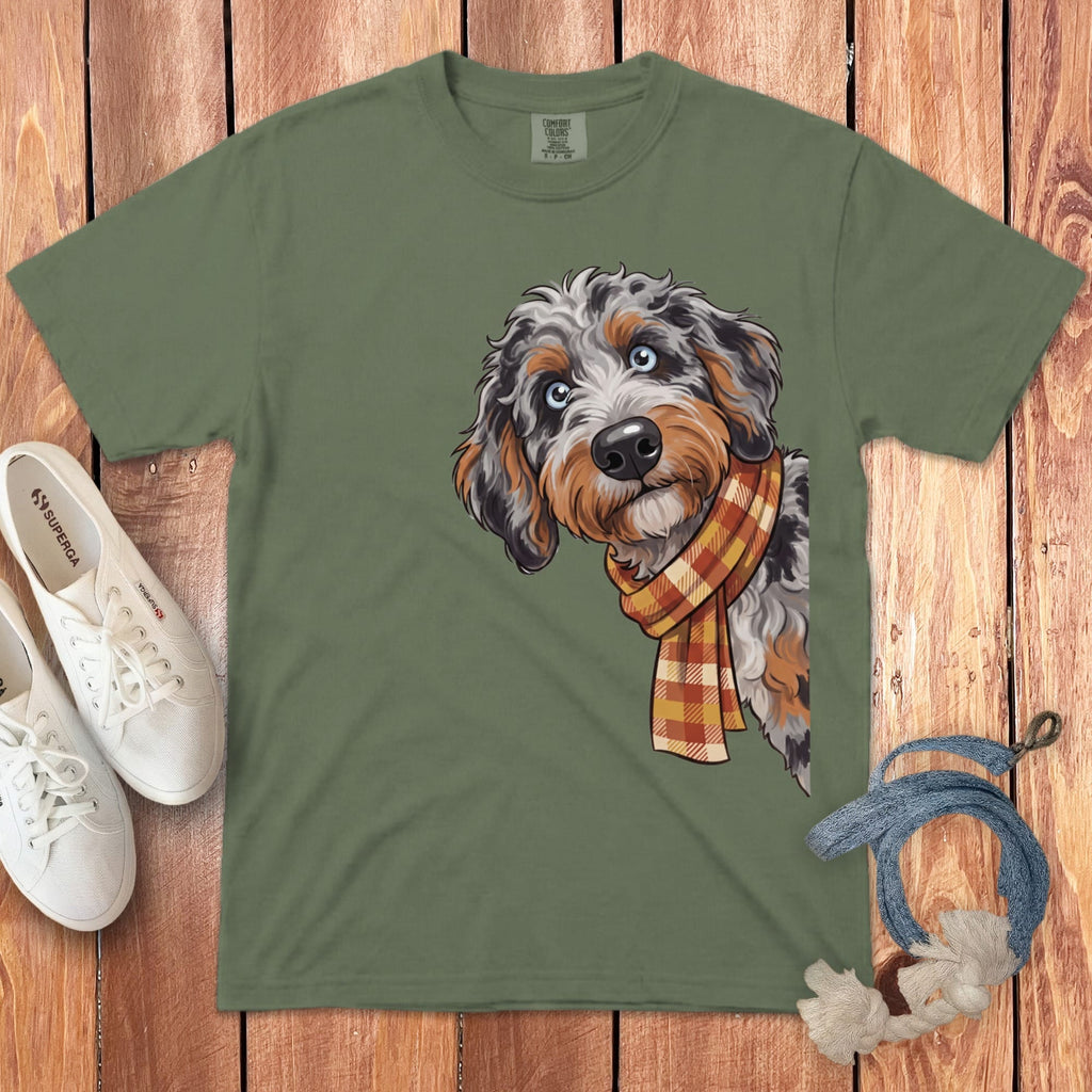 Fall Plaid Aussiedoodle Signature T-Shirt in Moss / S / T-Shirts by Puppy Jo