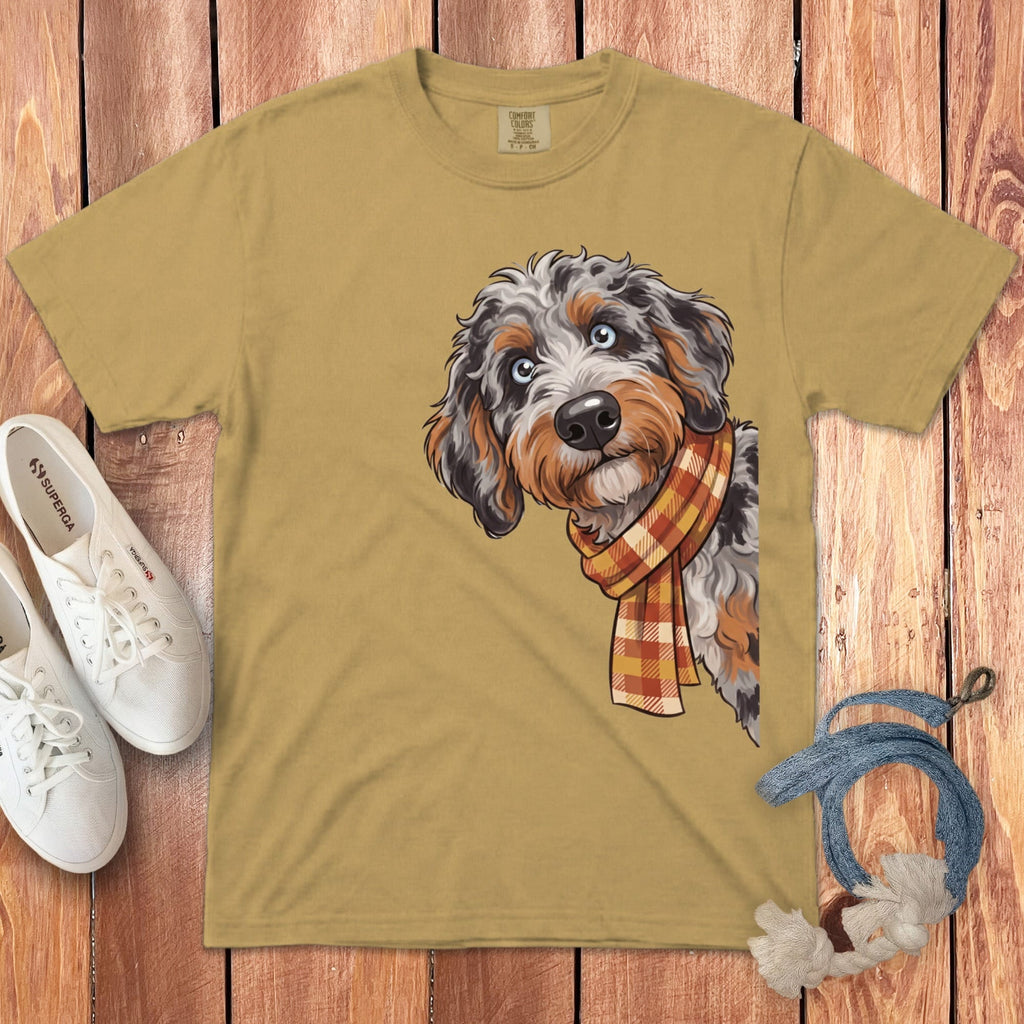 Fall Plaid Aussiedoodle Signature T-Shirt in Mustard / S / T-Shirts by Puppy Jo