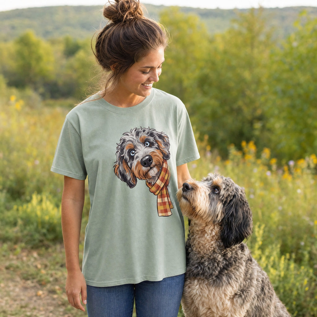 Fall Plaid Aussiedoodle Signature T-Shirt in by Puppy Jo
