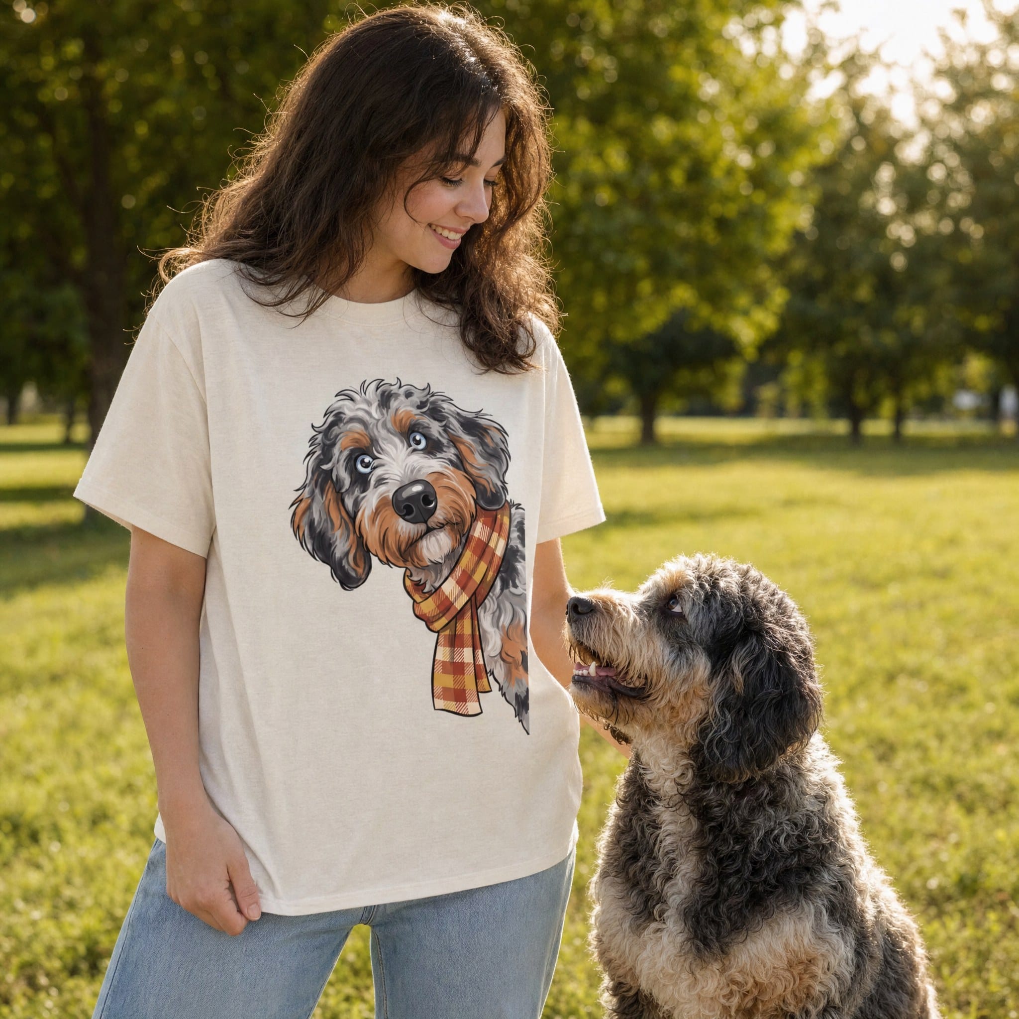 Fall Plaid Aussiedoodle Signature T-Shirt in by Puppy Jo