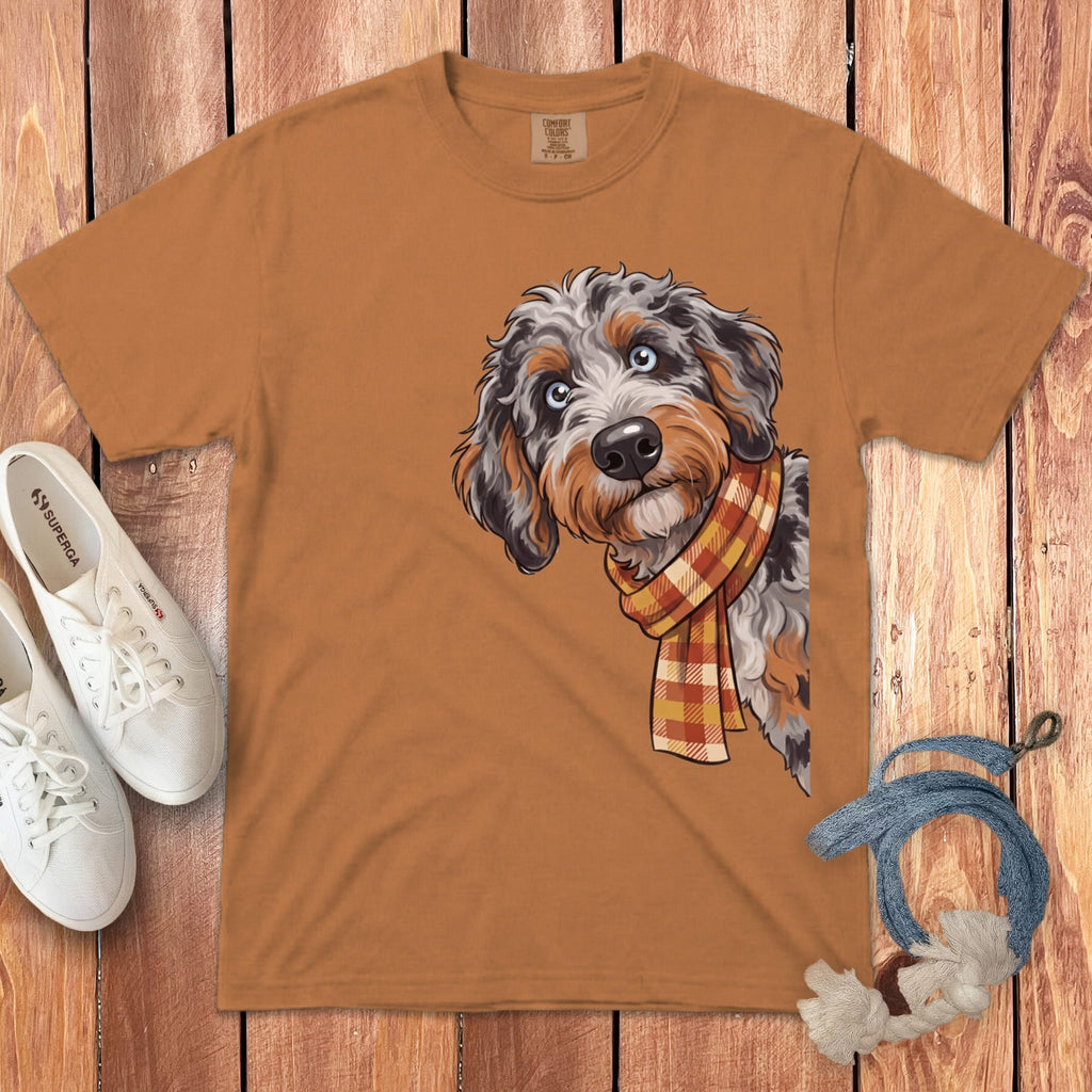 Fall Plaid Aussiedoodle Signature T-Shirt in Yam / S / T-Shirts by Puppy Jo