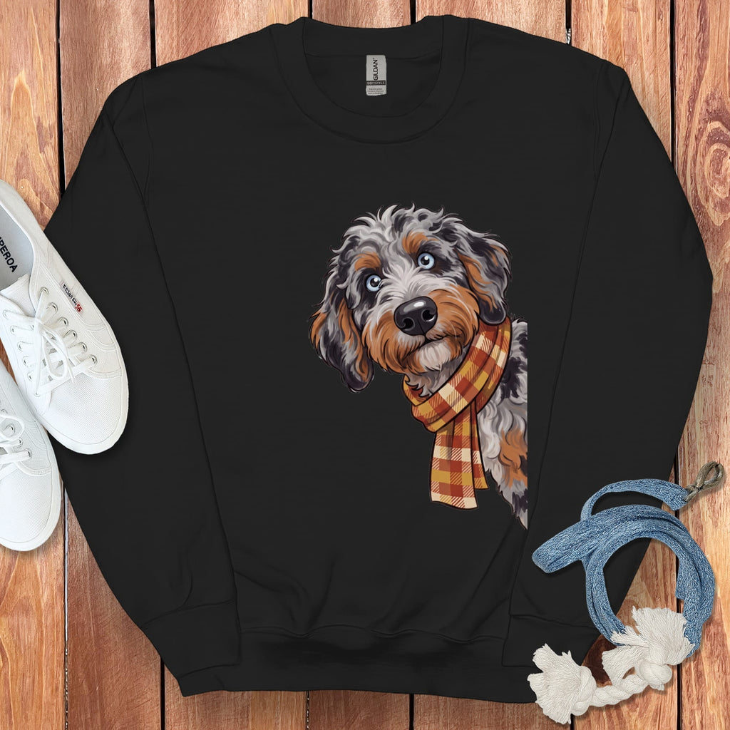 Fall Plaid Aussiedoodle Sweatshirt in Black / S by Puppy Jo