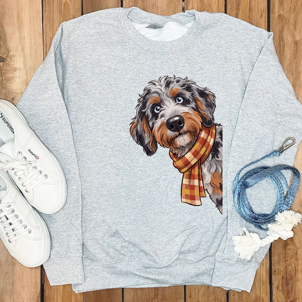 Fall Plaid Aussiedoodle Sweatshirt in Sport Grey / S by Puppy Jo