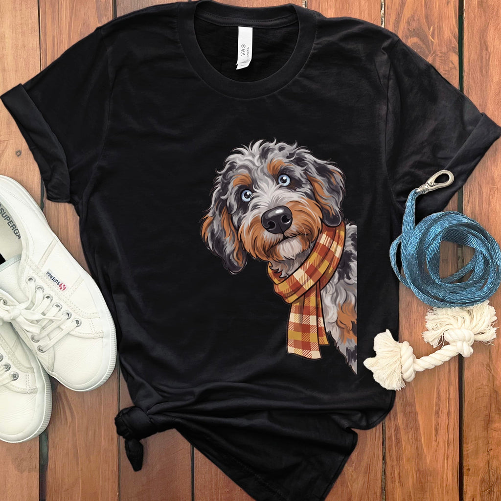 Fall Plaid Aussiedoodle T-Shirt in Black / S by Puppy Jo