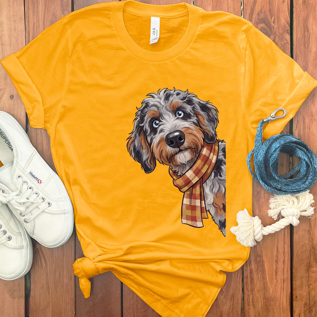Fall Plaid Aussiedoodle T-Shirt in Gold / S by Puppy Jo