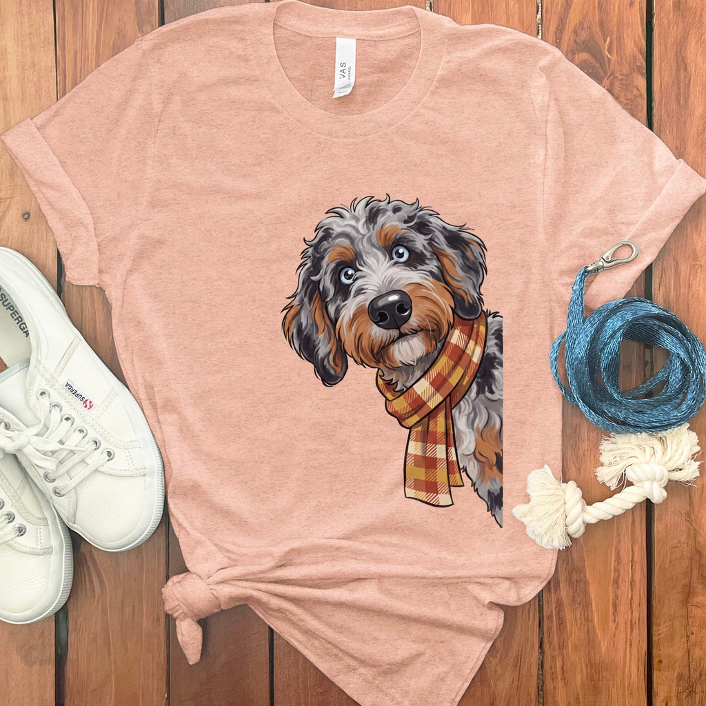 Fall Plaid Aussiedoodle T-Shirt in Heather Peach / S by Puppy Jo