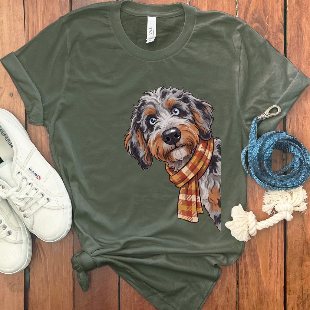 Fall Plaid Aussiedoodle T-Shirt in Military Green / S by Puppy Jo
