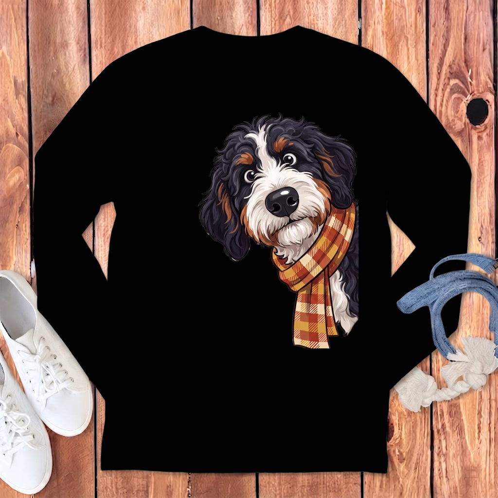Fall Plaid Bernedoodle Long Sleeve T-Shirt in Black / S by Puppy Jo