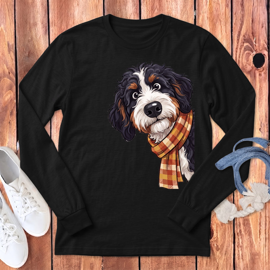 Fall Plaid Bernedoodle Long Sleeve T-Shirt in Dark Grey Heather / S by Puppy Jo