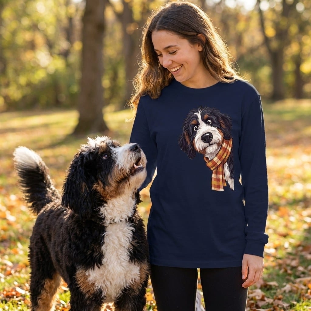 Fall Plaid Bernedoodle Long Sleeve T-Shirt in by Puppy Jo