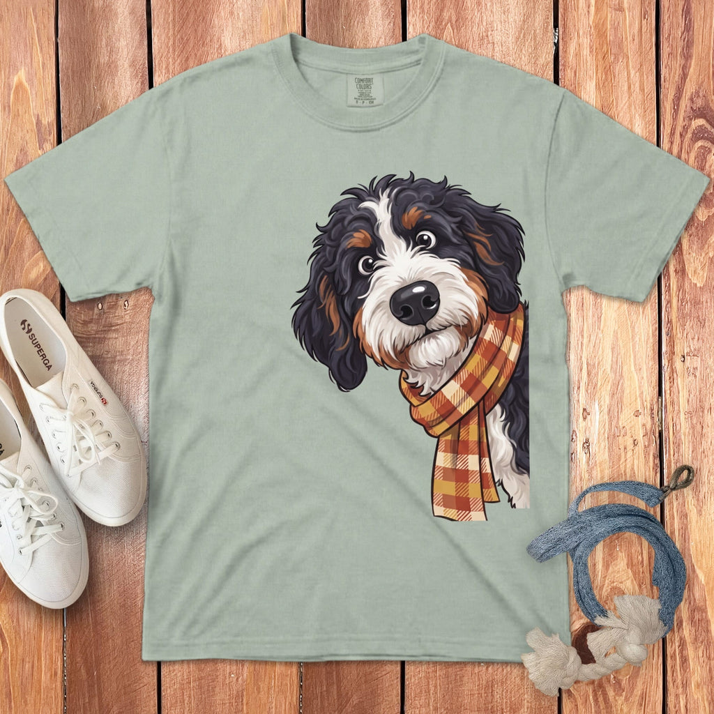 Fall Plaid Bernedoodle Signature T-Shirt in Bay / S / T-Shirts by Puppy Jo