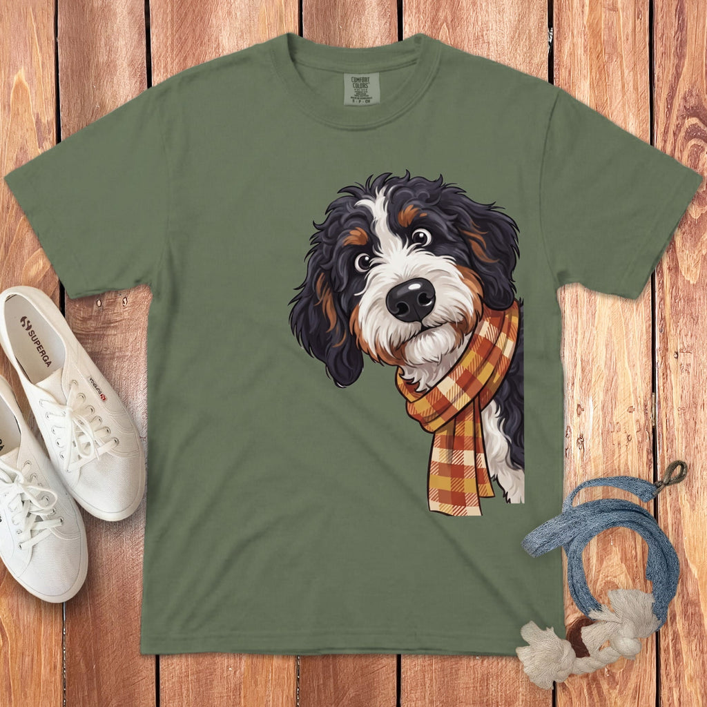 Fall Plaid Bernedoodle Signature T-Shirt in Moss / S / T-Shirts by Puppy Jo