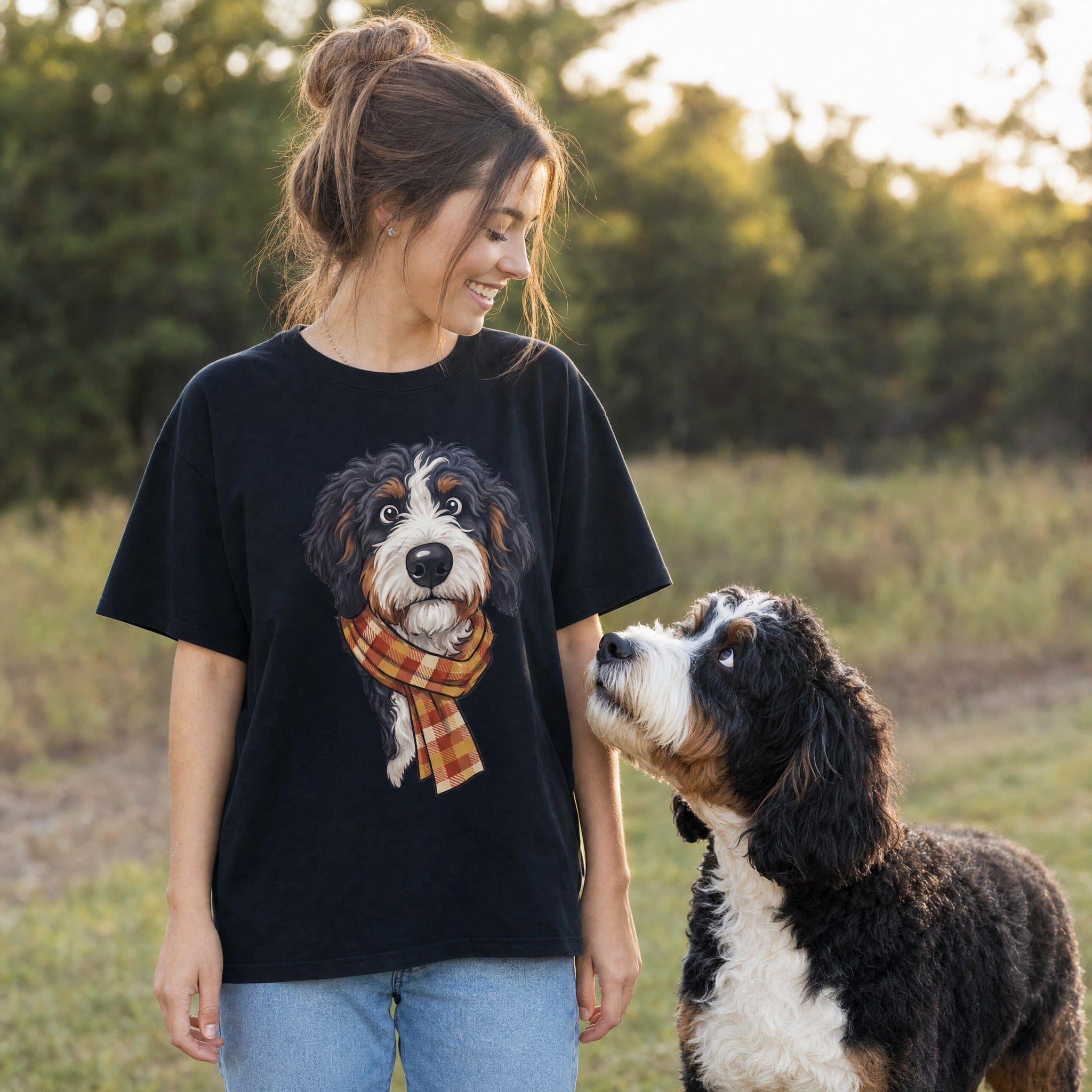 Fall Plaid Bernedoodle Signature T-Shirt in by Puppy Jo