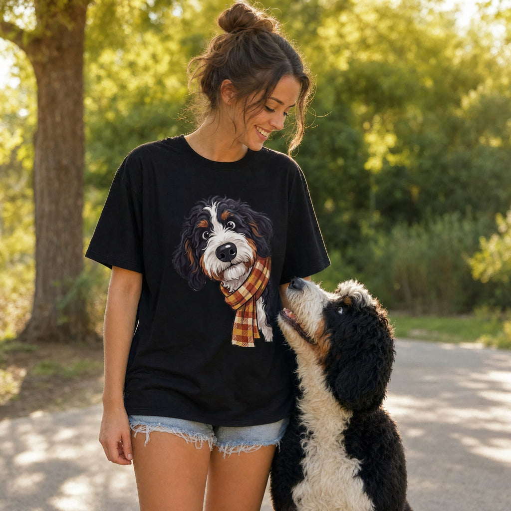 Fall Plaid Bernedoodle Signature T-Shirt in by Puppy Jo