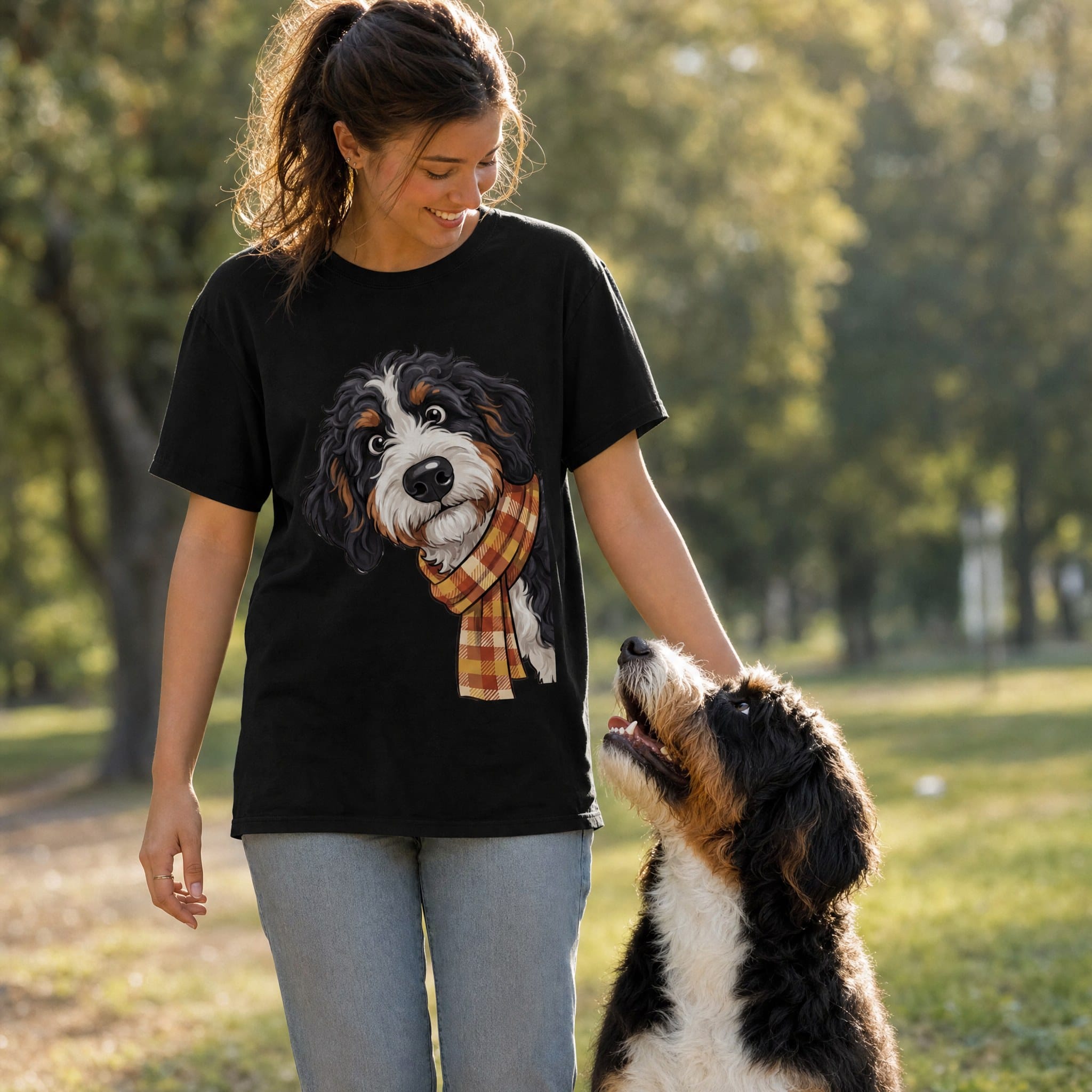 Fall Plaid Bernedoodle Signature T-Shirt in by Puppy Jo