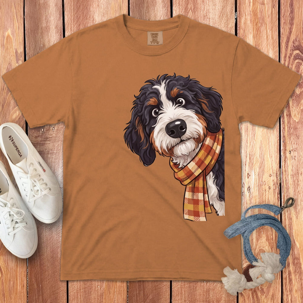 Fall Plaid Bernedoodle Signature T-Shirt in Yam / S / T-Shirts by Puppy Jo
