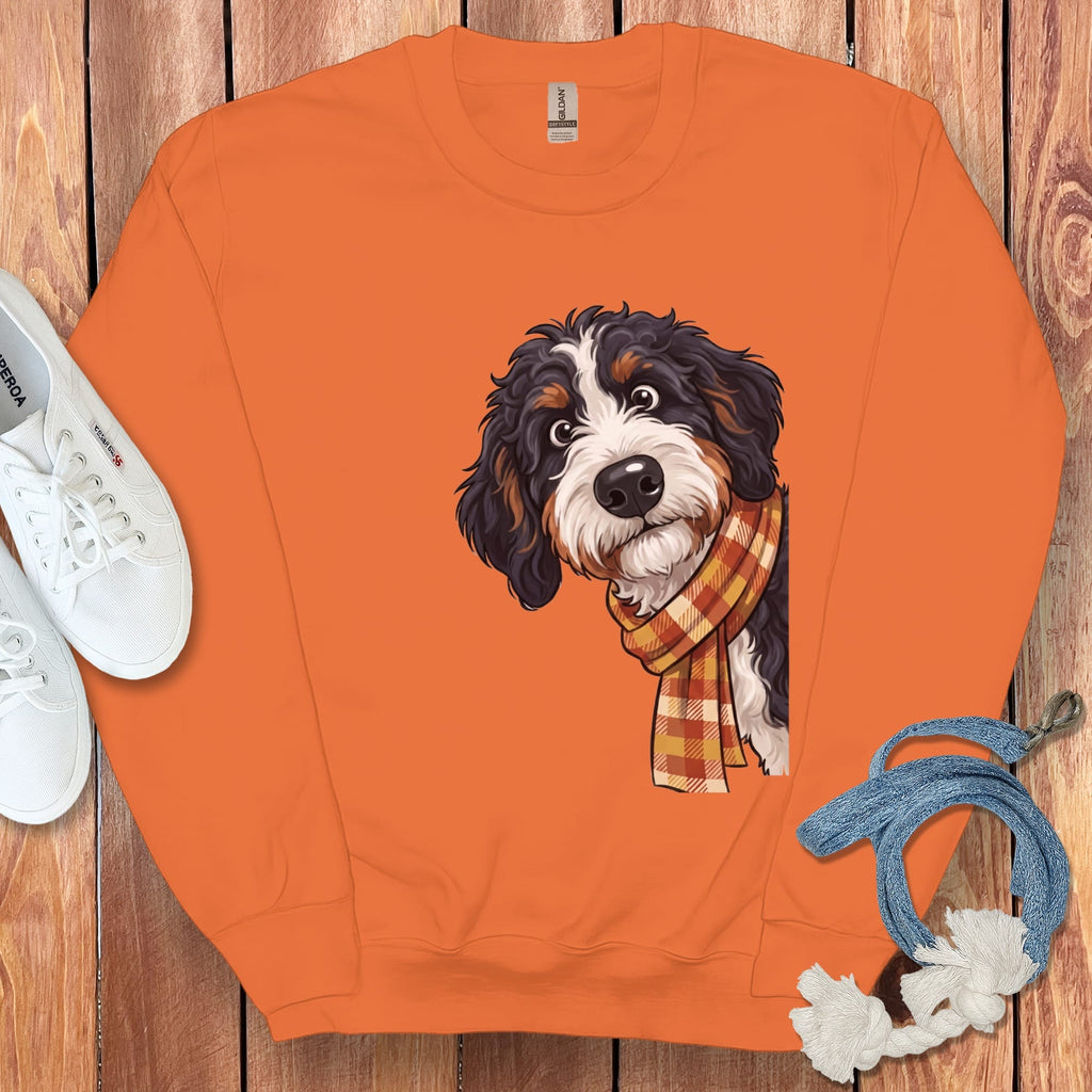 Fall Plaid Bernedoodle Sweatshirt in Orange / M by Puppy Jo