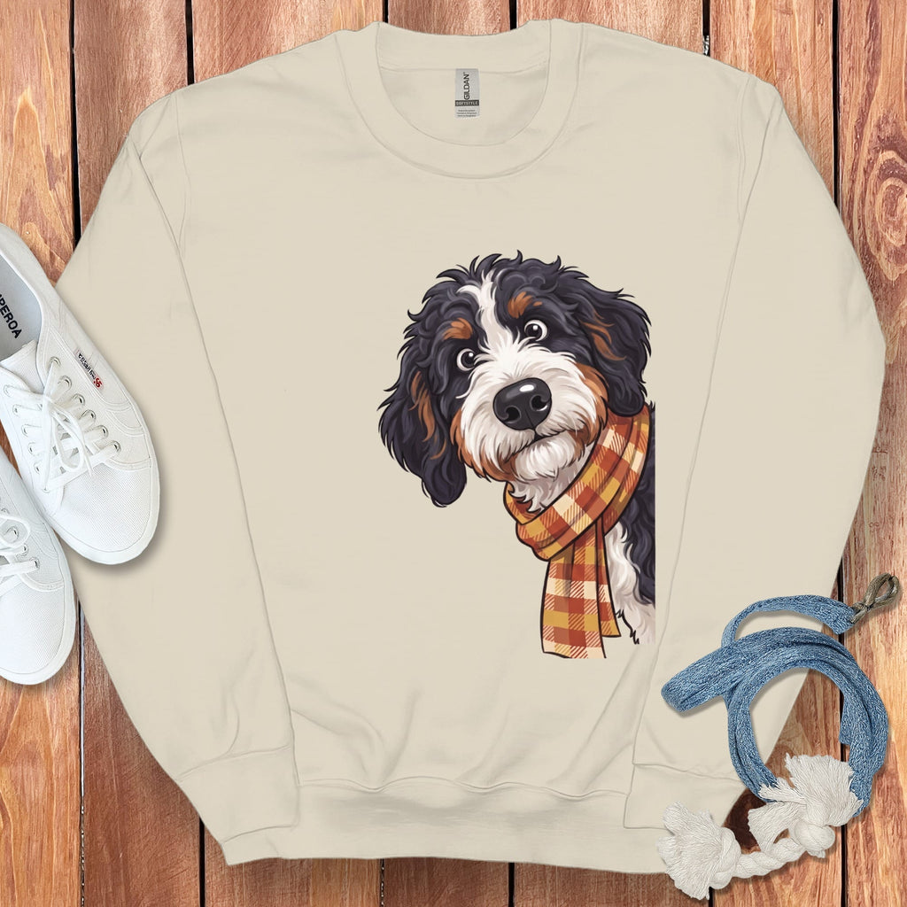 Fall Plaid Bernedoodle Sweatshirt in Sand / S by Puppy Jo