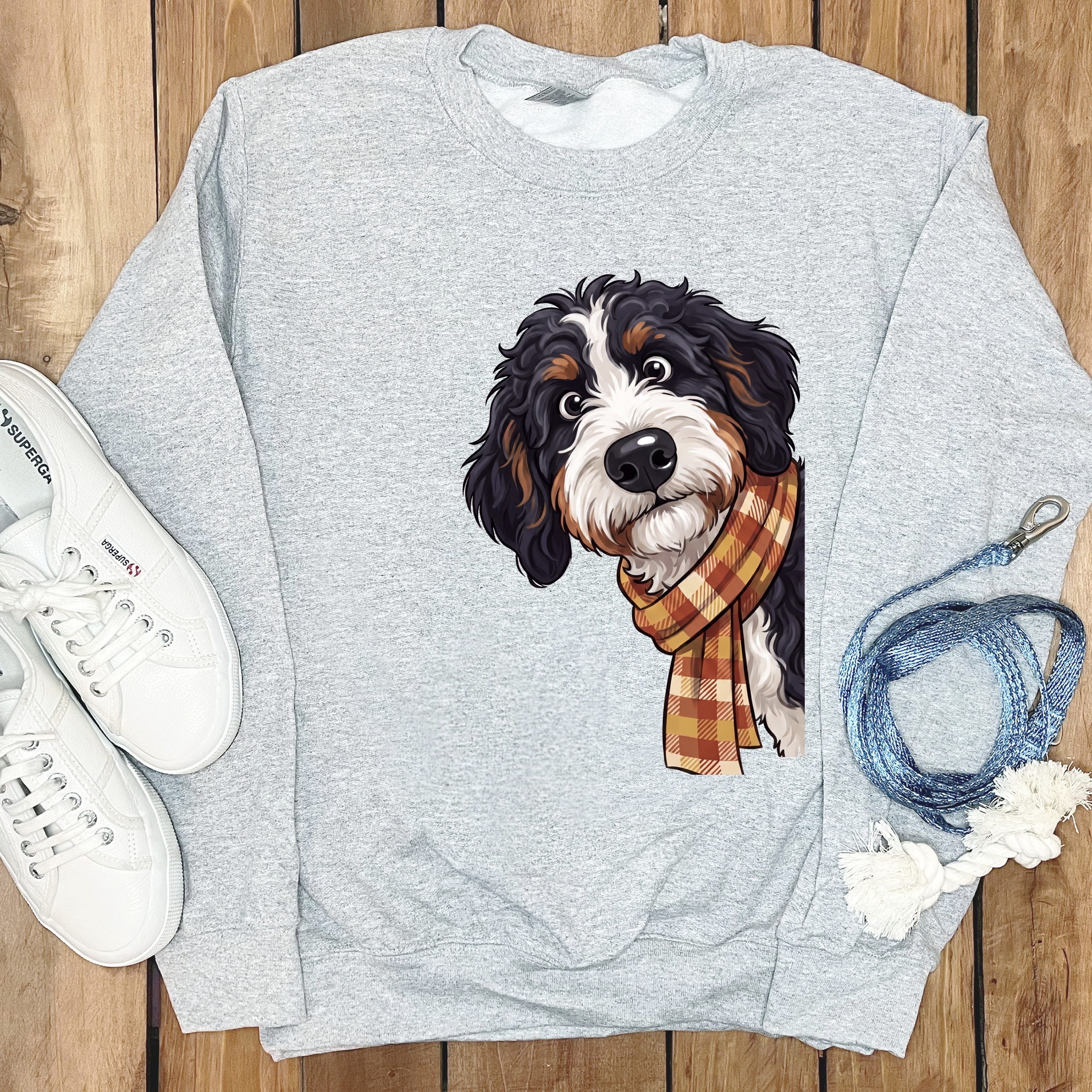 Fall Plaid Bernedoodle Sweatshirt in Sport Grey / S by Puppy Jo