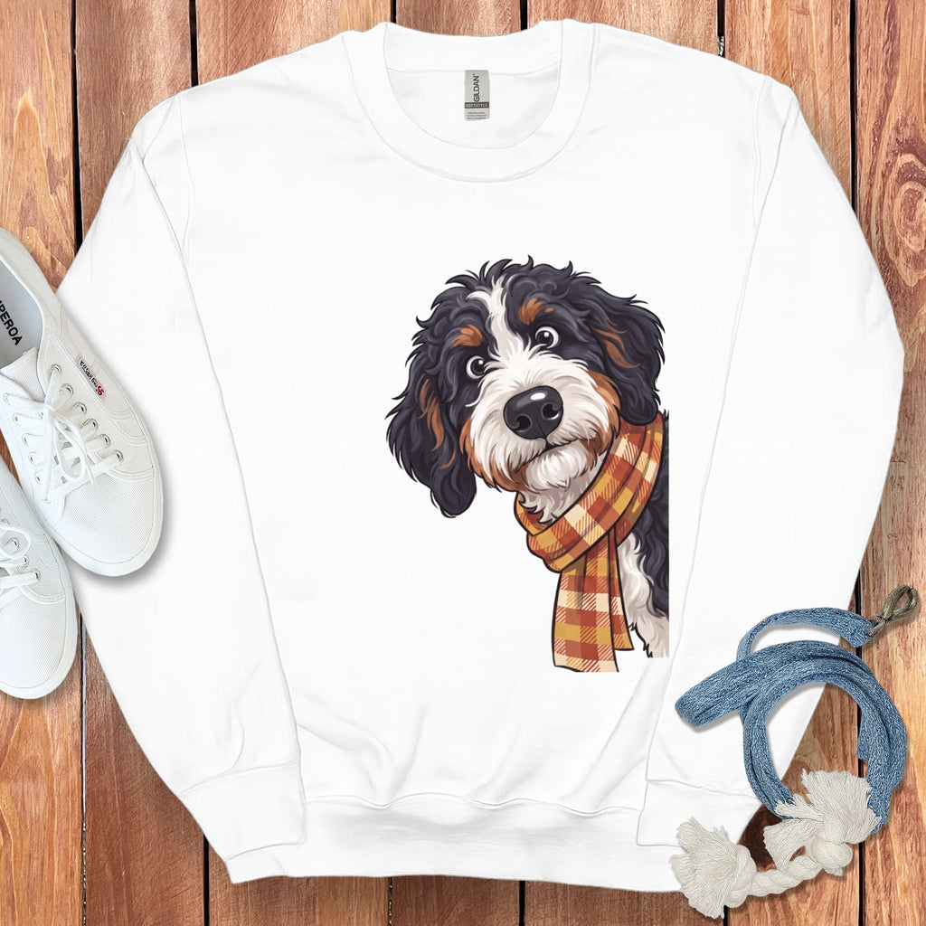 Fall Plaid Bernedoodle Sweatshirt in White / S by Puppy Jo