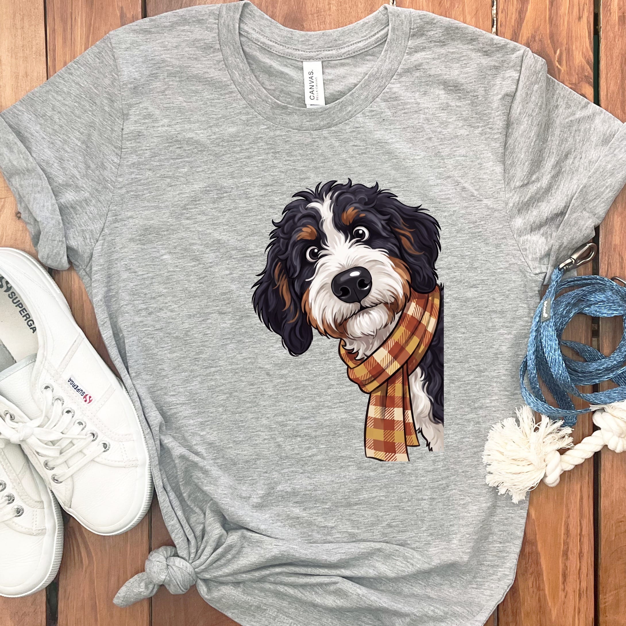 Fall Plaid Bernedoodle T-Shirt in Athletic Heather / S by Puppy Jo