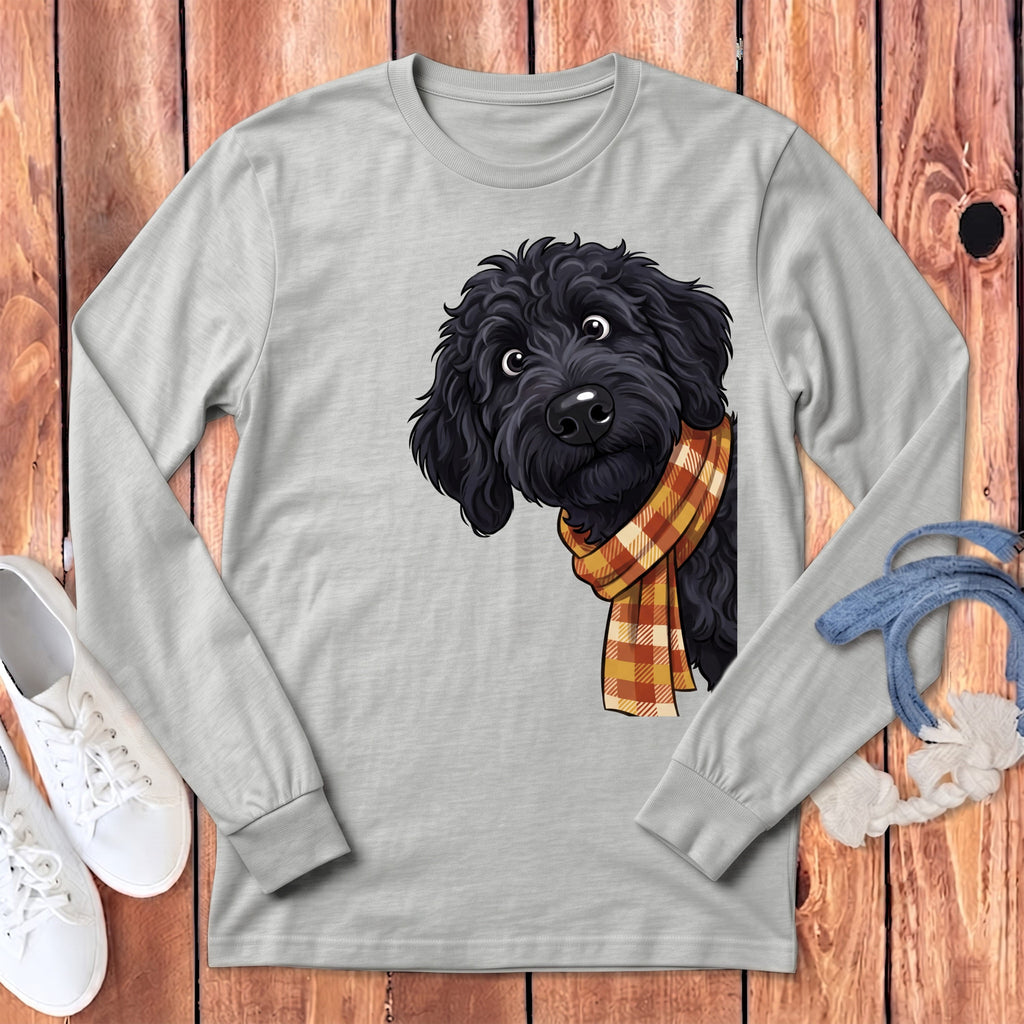 Fall Plaid Black Goldendoodle Long Sleeve T-Shirt in Athletic Heather / S by Puppy Jo
