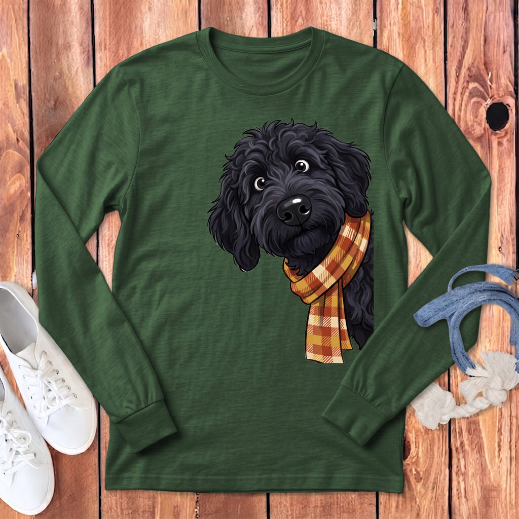 Fall Plaid Black Goldendoodle Long Sleeve T-Shirt in Heather Forest / S by Puppy Jo