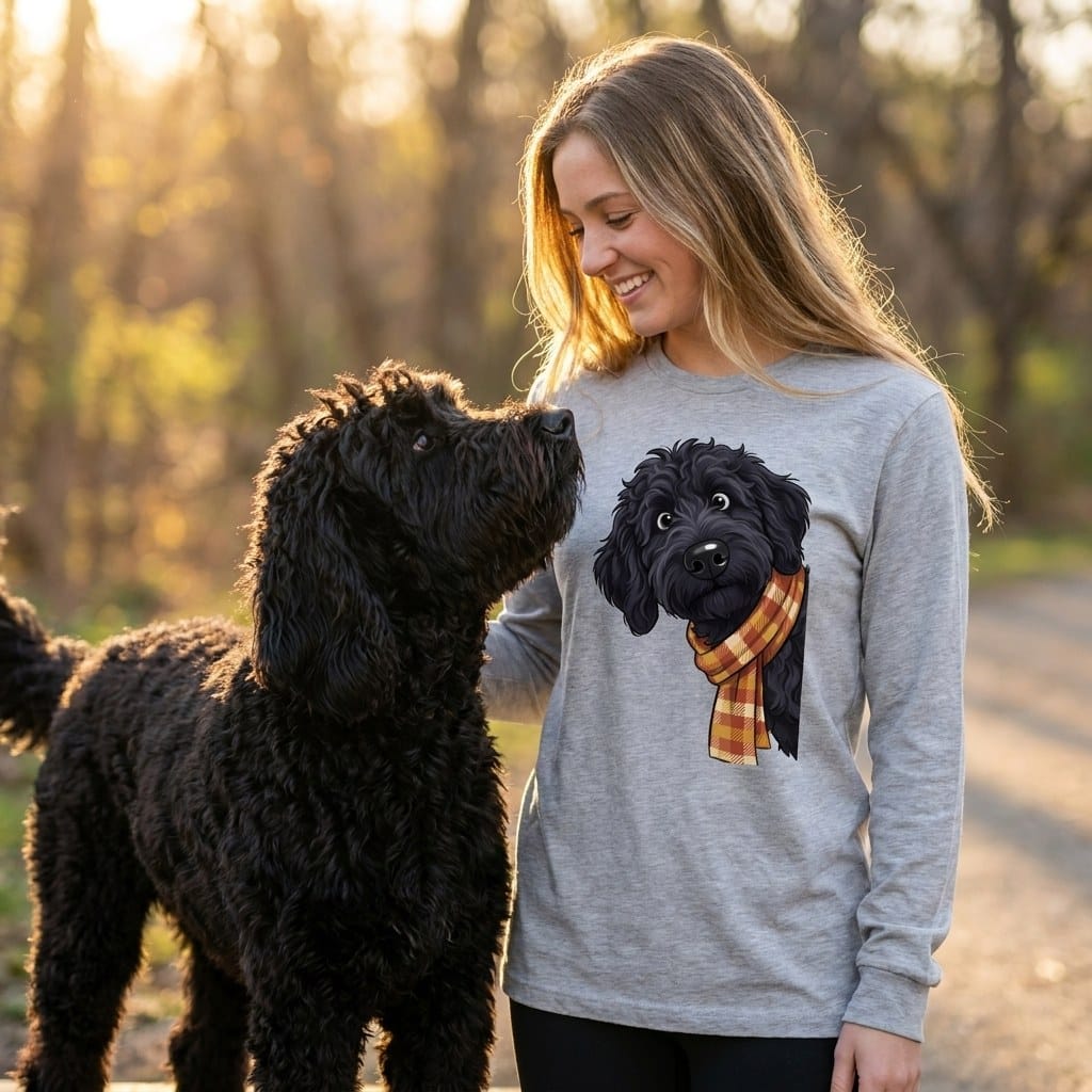 Fall Plaid Black Goldendoodle Long Sleeve T-Shirt in by Puppy Jo