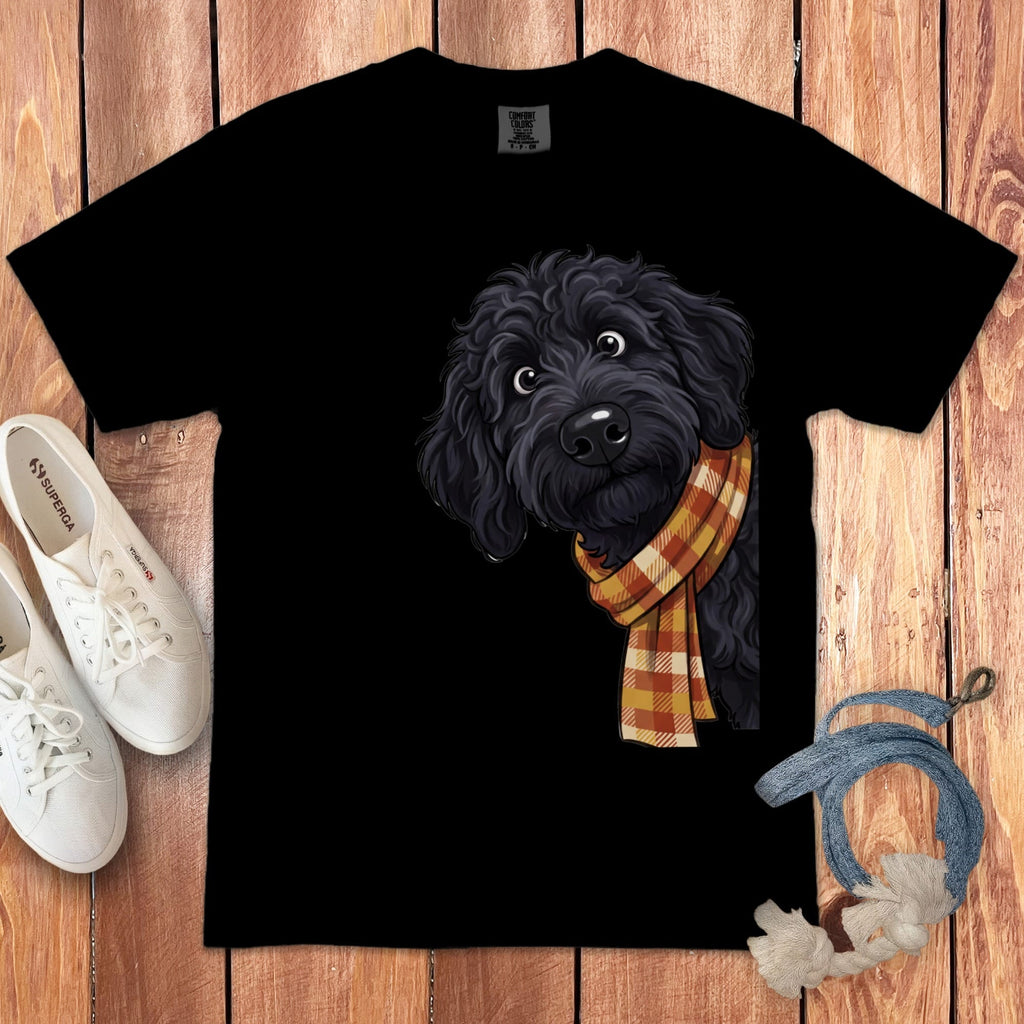 Fall Plaid Black Goldendoodle Signature T-Shirt in Black / S / T-Shirts by Puppy Jo