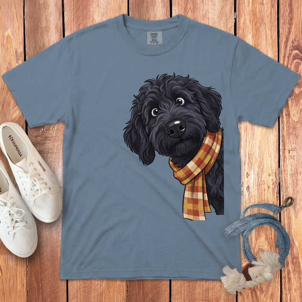 Fall Plaid Black Goldendoodle Signature T-Shirt in Blue Jean / S / T-Shirts by Puppy Jo