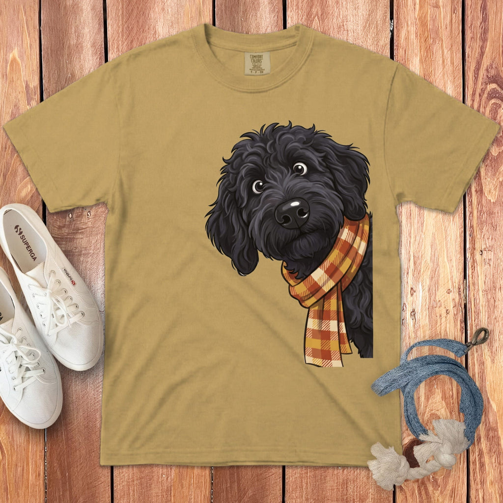 Fall Plaid Black Goldendoodle Signature T-Shirt in Mustard / S / T-Shirts by Puppy Jo